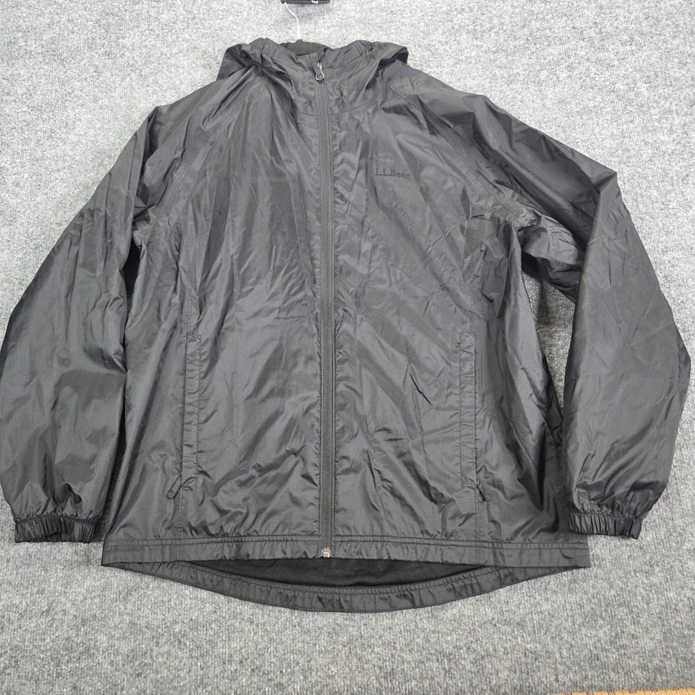 L.L. Bean Men's Discovery Rain Hooded Jacket Stowaway Black Size Medium 284386